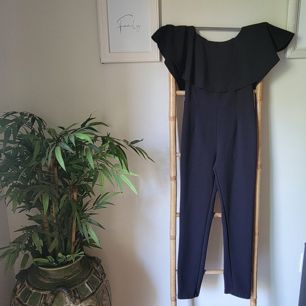 Off the shoulder black jumpsuit